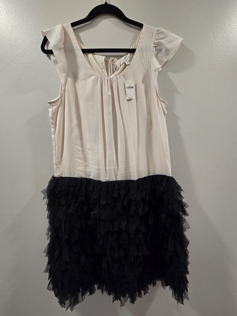 GAP Tiered Tulle Cocktail Dress Cream Black Drop Waist Size 12 NWT